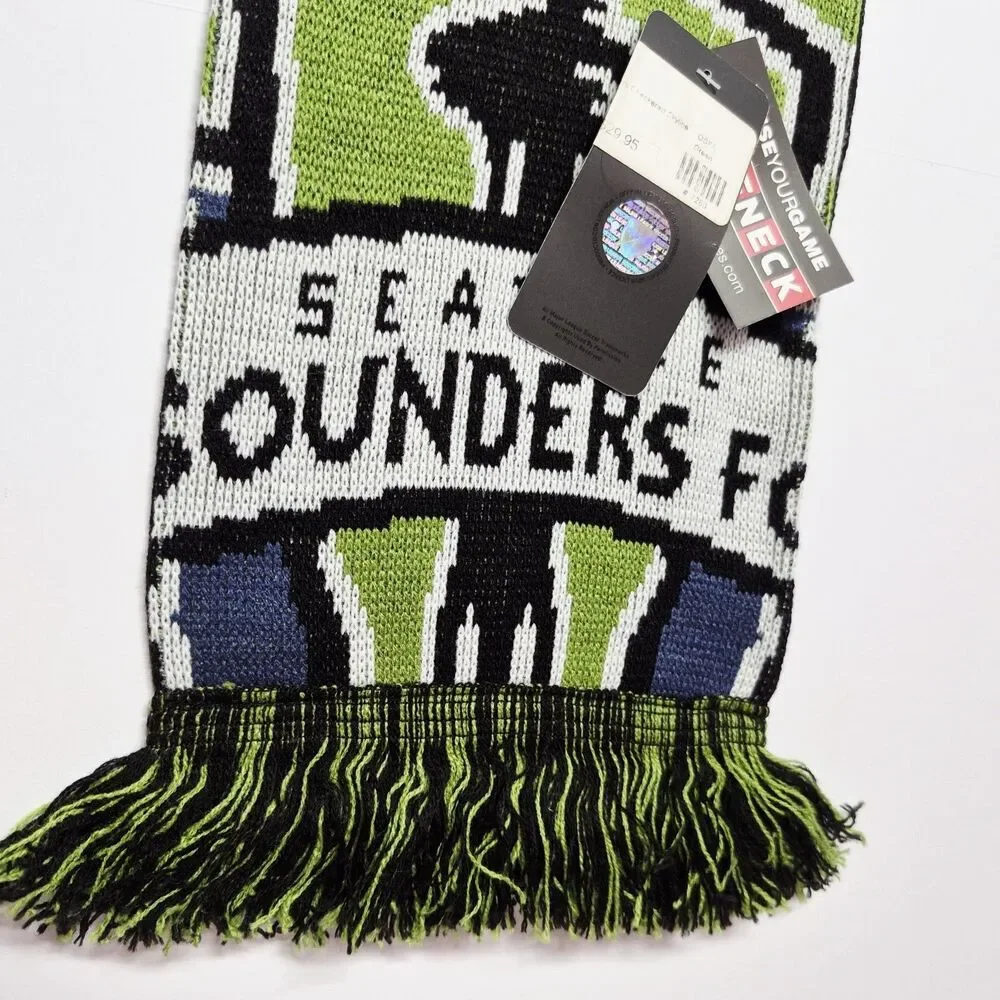 NWT Seattle Sounders FC Ruffneck Scarf MLS Checkered Skyline Green Black Soccer